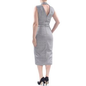 NWT XOXO Womens Gray Mock Neck Plaid Lace Up Midi Wear To Work Dress S